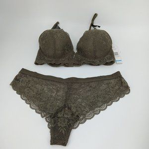 TAHARI WOMENS GREEN LACE PANTY AND BRA SET SIZE 36B/MED